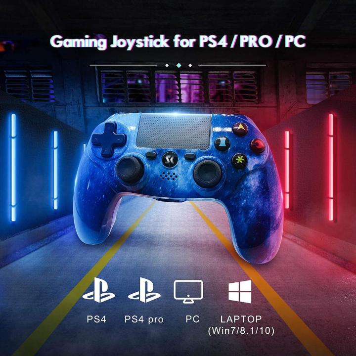 Wireless Controller for PS4, Blue Galaxy Nebula Style High Performance Double Vibration Controller Compatible with PlayStation 4 /Pro/Slim/PC with Sensitive Touch Pad, Audio Function, Mini LED Indicator
