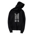 Trendy BTS SYMBOL LOGO TAGLINE Tag Print Kangaroo Hoodie in BLACK colour Full sleeves with Pocket Drawstring Casual Pullover Hodie Clothing Long Sleeves Export Quality Huddie Winter Wear breathable Smart Fit  Hoody For Women Girls and Boys/Men. 