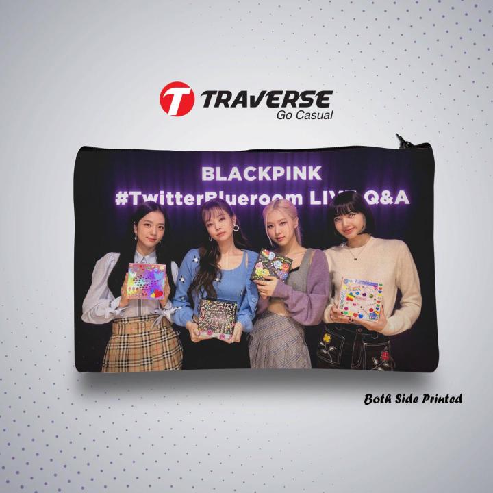 Traverse Black Pink Pencil Pouch for Girls (Digitally printed on Cloth). Both sides printed