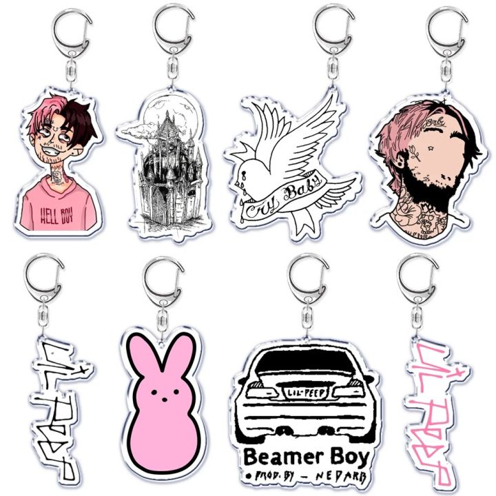 Hot Rapper Lil Peep Keychain for Accessories Bag Pendant Crybaby Hellboy Love Yikes Letter Key Chain Ring Keychains Jewelry Gift