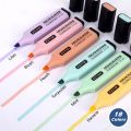 18 Colors Highlighter Pen Pastel Morandi Bright Color Ink Highlighter Markers Stationery Supplies. 