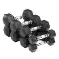 Dumbbells - Brand Liveup Sports - Product Hex Rubber Dumbbell -  Weight 12 kg Pair - Description-Hex shaped dumbbells,High-quality rubber coated,Ergonomic chrome handle,Rubber encased body to prevent damage - Code LS 2021-12. 