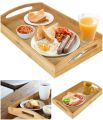 Solid Bamboo Wood Serving Tray, Tea Coffee Food Platter Tray Home Decoration (Set of 3). 