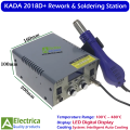 KADA 2018D+ 2-in-1 Hot Air Rework and Soldering Station with LED Display, Fast Heating, Temperature Control & Auto Cooling System by Electrica. 