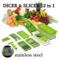 Pack of 12 High Quality Nicer Dicer 12 in 1 Salad Vegetable Fruit Slicer Shredder Cutter Peeler Chopper Kitchen Tool Set. 