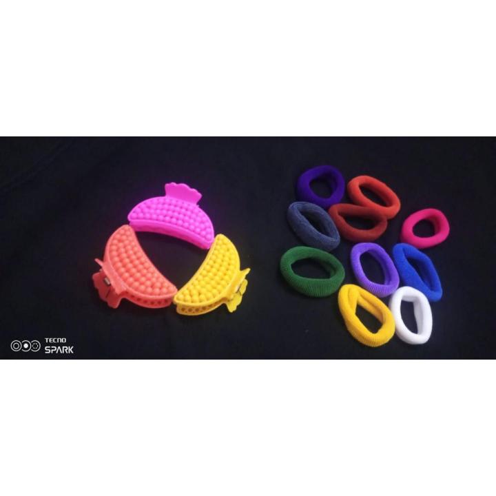 HAIR ACCESSORIES WITH BEST DEAL 3 BUBBLE KETCHAR AND 10 COLORFUL PONY BANDS
