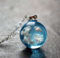 Sky Cloud Pendant Necklace for Girls Chic Transparent Resin Round Ball Blue Sky White Cloud Chain Necklace Fashion Jewelry Gift for women. 