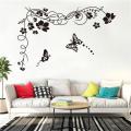 Classical Black Flower Vine Butterfly Wall Sticker. 