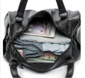 Black Pu Leather Travel Duffle Gym Luggage Bag Shoulder Bag With long Strap. 