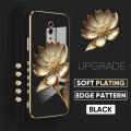 TA for OPPO Reno Back Cover With Hand Strap Gold Lotus Flower Luxury 6D Plating Case Side Pattern Soft Silicone Square Mobile Cover. 