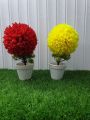 Pack of 2 Artificial Boll Shape Flower With Pot Decoration Piece - Best for home and office use. 