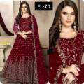 Dress For Womens | Dress For Girls Chiffon Crincle Embroidered Maxi Maroon (Unstitched). 