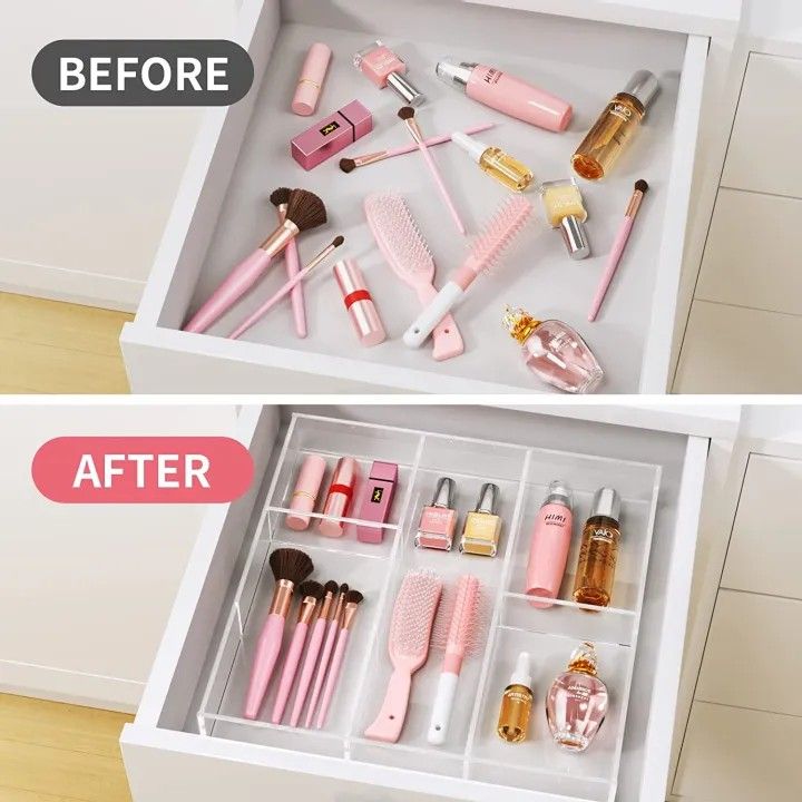 Acrylic Drawer Organizer, 6 Section Clear Makeup Tray Organizer for Drawer Office Bedroom(12x12 inch)