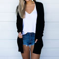 Lady Cardigan Pure Color Long Style Cardigan Coat. 