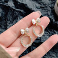 1Pair Korean Style Bow Zircon Round Simple Stud Earrings For Girls Women Jewellery Gift. 