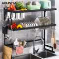 Dish Rack, Rustproof, Black 2 Tier Dish Drainer with Cutlery Basket and Drip Tray, Dish Drainer for Kitchen, Plates and Cutlery. 