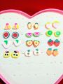 Cute Cartoon & Fruit Stud Earrings Set for Kid Girls – 6, 12 Pairs of Plastic Fun & Colorful Ear Studs. 
