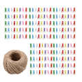 200 Pcs Natural Wooden Mini Clothespins Clip Peg with 1 Roll 50 Meter Jute Twine. 