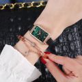 Marble Gradient Dial Watches For Women Casual Square Clock Dress Wristwatches Women Leather Belt Quartz Watch 2pcs Set. 