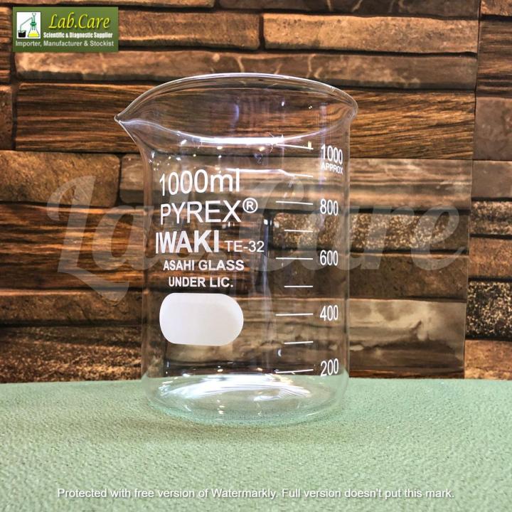 1000 ml IwakiPyrex-Beaker, Low Form Griffin, Borosilicate 3.3 Glass, Double Scale, Graduated