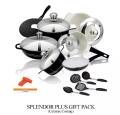 SONEX Splendor Plus Gift Pack Cookware Set with Steel Lid - 18 Pieces - Ceramic Coating - Black. 
