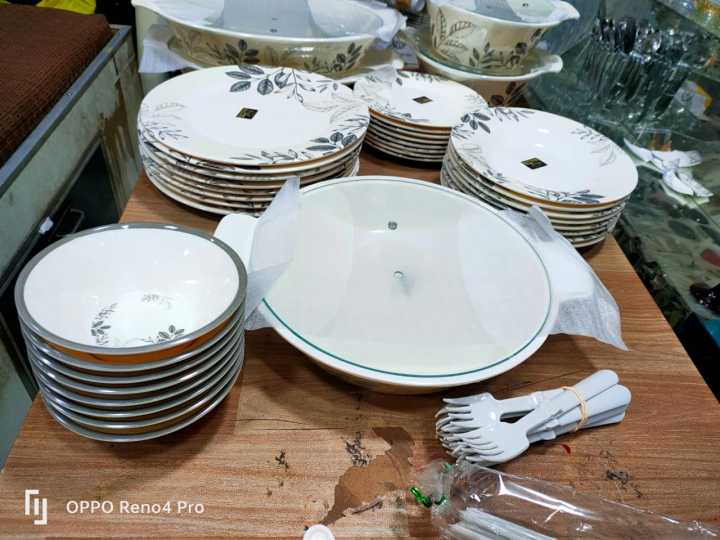 Melamine/Plastic Dinner Set White Rose Double Glaze Heavyweight 8 Persons Serving 80 Pcs Set