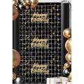 Happy Birthday Printed Square Foil Curtain Backdrop Sequin Curtains Birthday Party Decorations Wall / window Backdrop Decoration. 