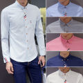 Yfashion Men Slim Long-sleeve  Shirts Simple Stretch Lapel Collar Single-breasted Solid Color Business Casual Button Down Shirt With Pockets color. 