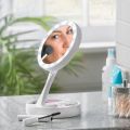 Smart Touch LED Makeup Mirror with 10X Detachable Magnifier – Portable, Travel-Friendly, and Perfect for Eyeliner, Lashes, and Detail Work. 