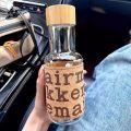 Wooden Design Leather Sticker Glass Water Bottle. 