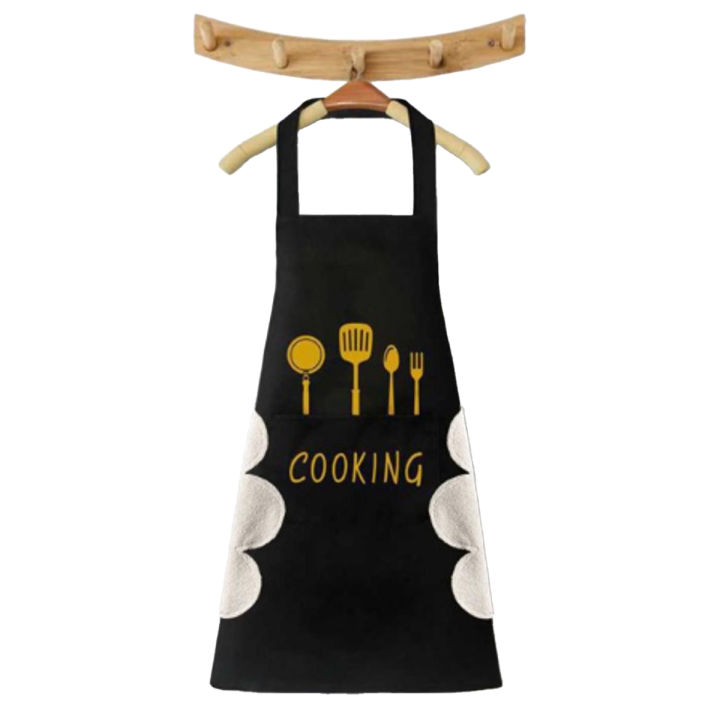 Kitchen Cooking Apron With Hand-Wipe Pockets Waterproof For Cooking Baking