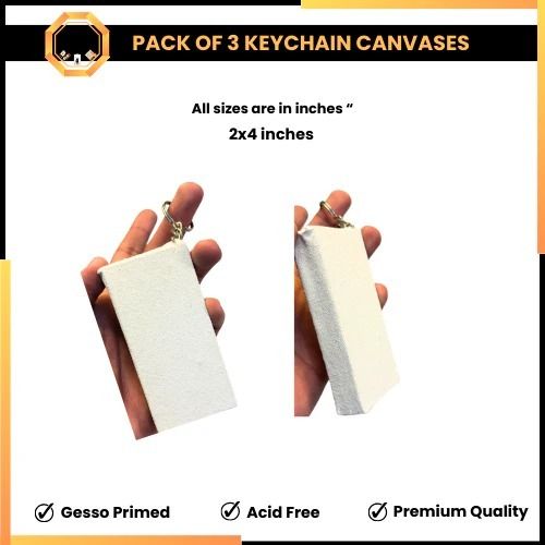 Pack of 3 Primed Keychain Canvas Boards (2x4 inches) Portable Mini Art Canvas with Metal Keyring for Acrylic Oil, and Gouache Painting – Perfect for DIY Crafts, Personalized Gifts & On-the-Go Creativity