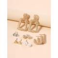 Shein- 6pairs Rhinestone Detail Geo Earrings. 