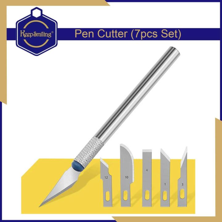 Keep Smiling Set of 7 Pen Cutter Precision Knives Extractor x-acto knife Style Hobby For Crafts Art Cutting Chisel Tool Sculptor Paper Carving Polymer Clay