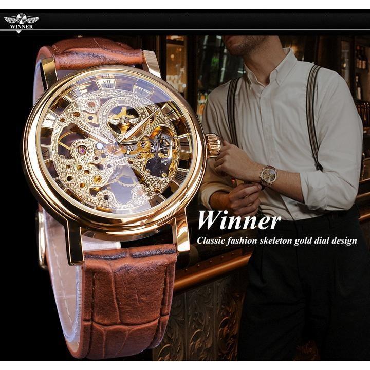 Style Black & Golden Leather & Alloy Analog Watch For Men