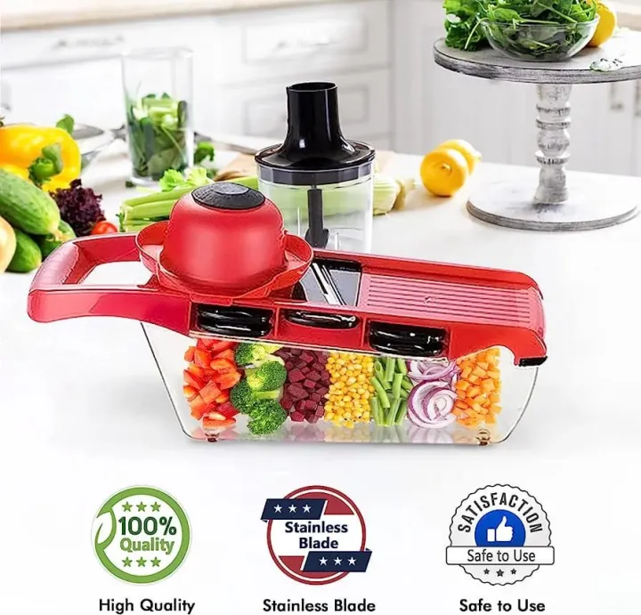 Mandoline Spring Slicer Vegetable and Fruits Cutter Meal Prep & More then 40 Thickness Adjuster 5 in 1 - Pump Brava Slicer and Dicer - Multifunctional High Quality ABS Vegetable & Fruit Slicer - Precision Slicing Made Effortless.