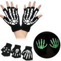 Winter Punk Skeleton Skull Half Finger Adult Kids Luminous Warm Gloves. 
