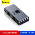 Baseus HDMI Switcher 4k@60hz, 1x2/2x1 Bi-Directional (2 In 1 Out, 1 In 2 Out) FULL HD HDMI Adapter Hub for Xbox PS5/4, TV BOX. 
