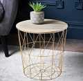 NEW PORTABLE METAL WIRE REMOVABLE WOOD TOP FOLDABLE ROUND COFFEE SIDE TABLE STORAGE BASKET( 16 L 16 W 18.5 H ). 