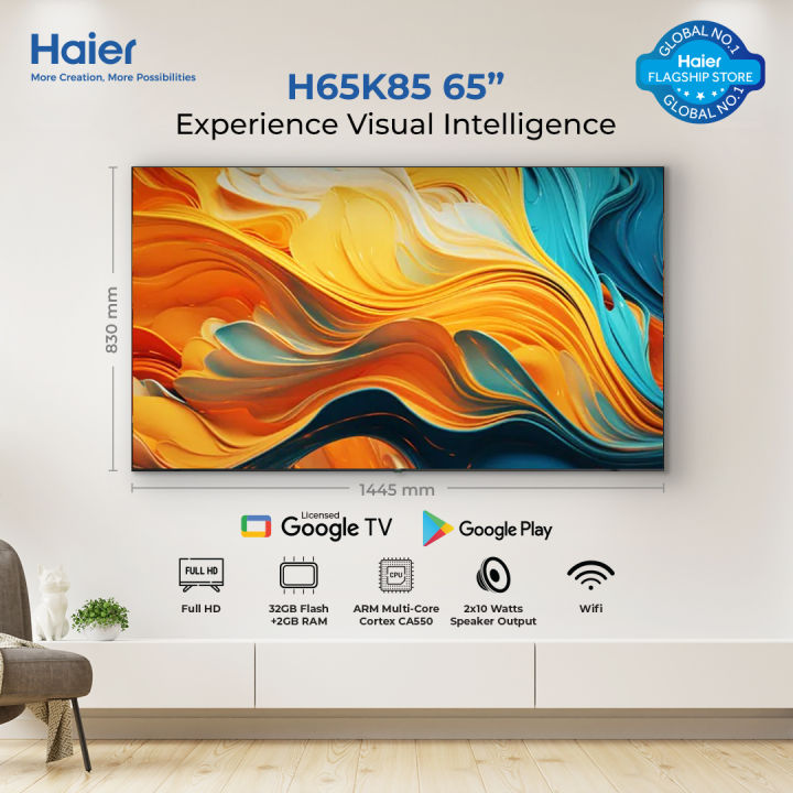Haier 65" 4K Google TV-K85 Series - H65K85FUX ( Certified Android Smart + 4K + Bezel-less ) / Haier Warranty + Free Professional Installation By Haier