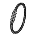 New Cross Border Steel Wire Woven Vintage Leather Bracelet Fashion Stainless Steel Magnetic Clasp Bracelet Men's Jewelry Wholesale. 