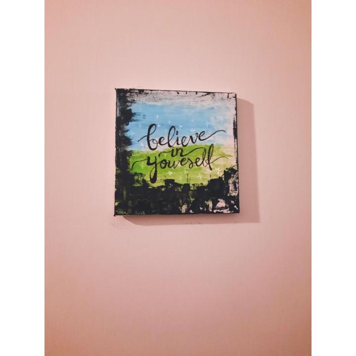 Quotes on Canvas - Abstract Art 1 Piece Painting - Acrylic On Canvas- 6" X 6" Hand Made Wall Decor Frame  CALLIGRAPHY / ENGLISH QUOTATIONS