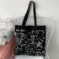 Canvas Bags Handbag For Women Shopper Cute Cat Tote Bag With Zipper Bag Cartoon Shoulder Bags. 
