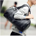 Black Pu Leather Travel Duffle Gym Luggage Bag Shoulder Bag With long Strap. 