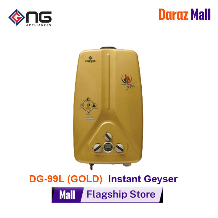 Nasgas DG-99 GOLD MODEL 9 Liter Instant Water Heater Natural Gas Geyser Auto cut-off protection device With Adapter