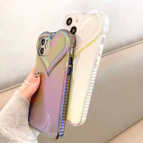 Mobile Cover | iPhone 12 Pro Max Holographic Heart Shape Back Case - High-Quality Mobile Cover