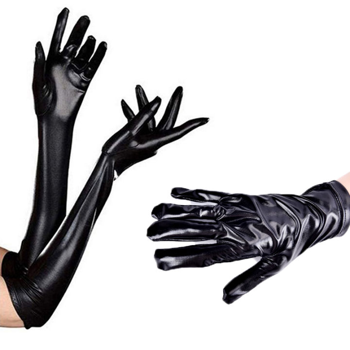 Stretch PU Leather Skinny Long Glove Punk Rock Hip Hop Jazz Disco Dance ...