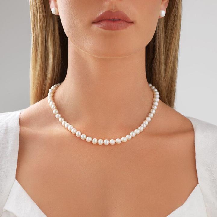 White Pearl Bead Necklace for Girls Women