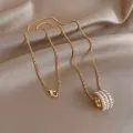 Korean Style Pearl Stone Cylinder Pendant Long For Woman Sweater Jewelry Party Girl Elegant Sweater Chain. 