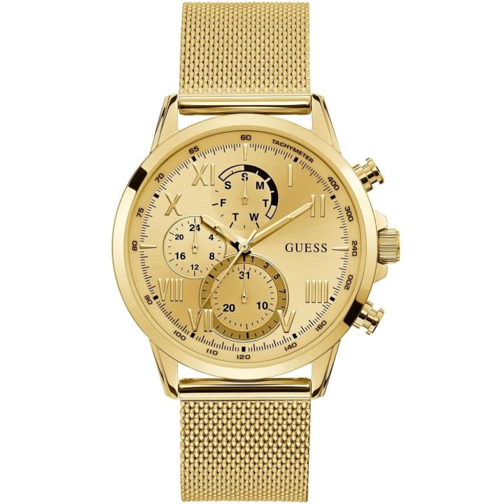 Guess Porter Gold Dial Gold Mesh Bracelet Chronograph Watch For Men-W1310G2